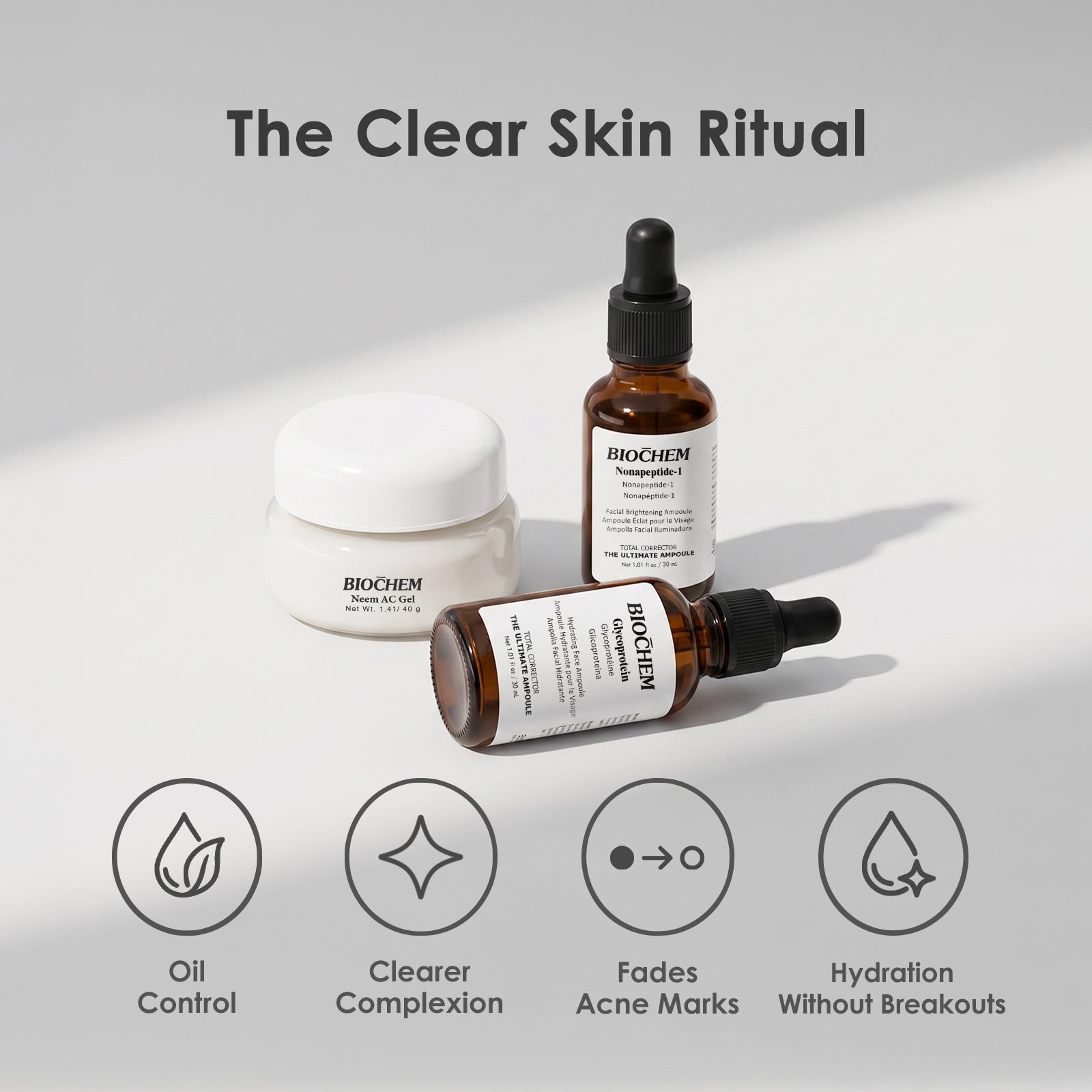 Acne-Control Evening Routine( Nonapeptide + Glycoprotein + Neem AC Gel ) ARWIN BIOCHEM