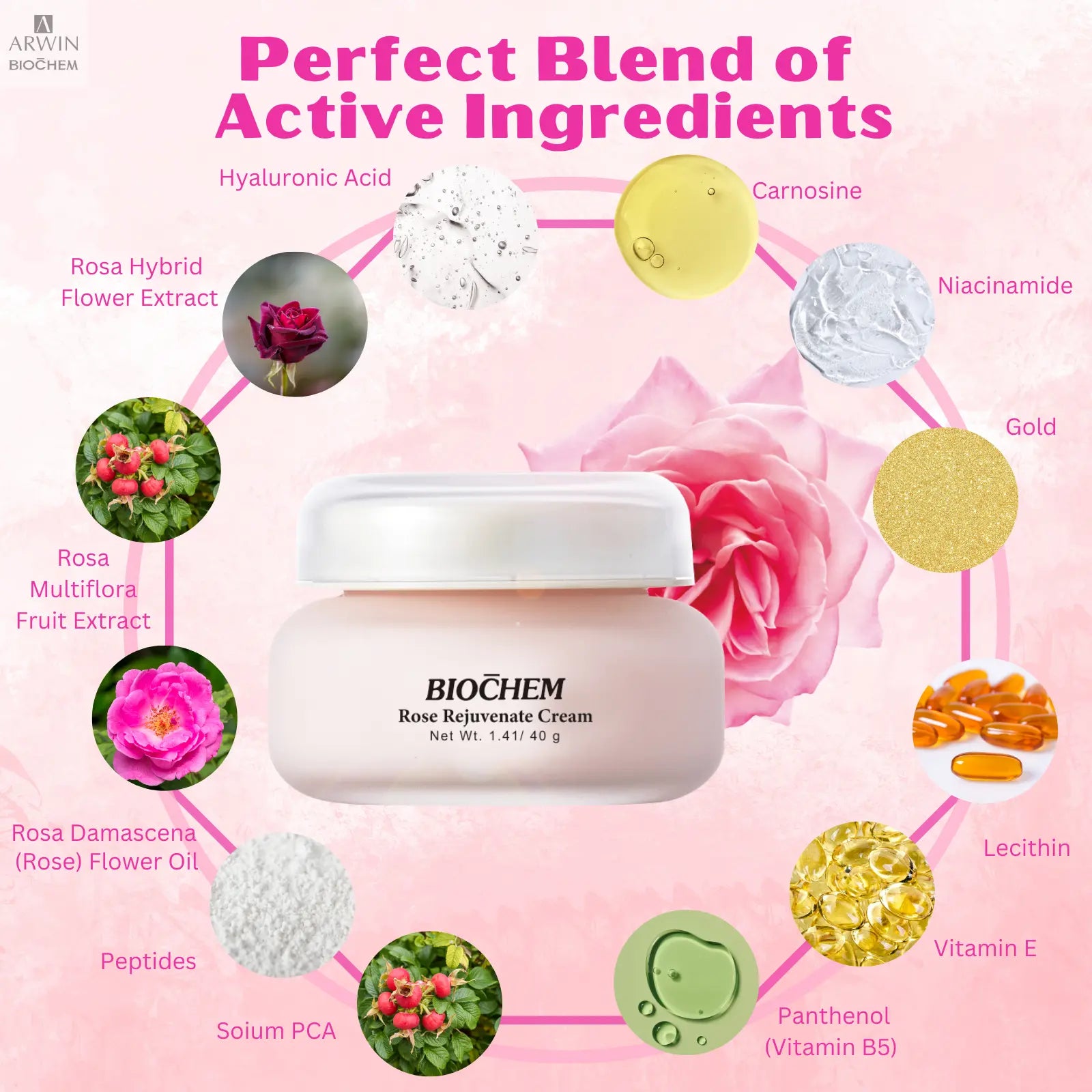 Hydrating & Anti-Aging Rose Facial Cream for Youthful Skin ARWIN BIOCHEM