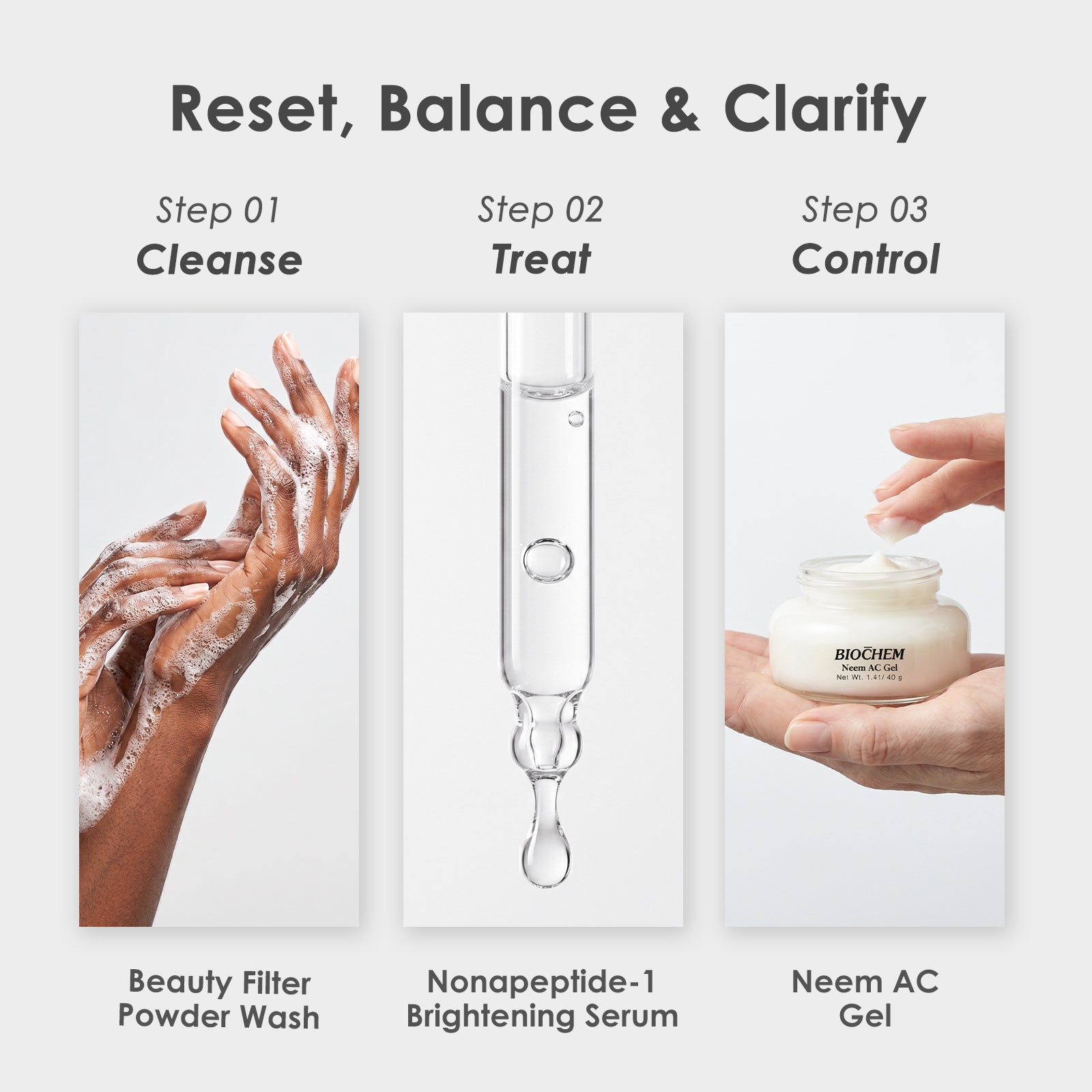 Clear Skin Control Set (Neem Gel + Powder Wash + Nonapeptide) ARWIN BIOCHEM