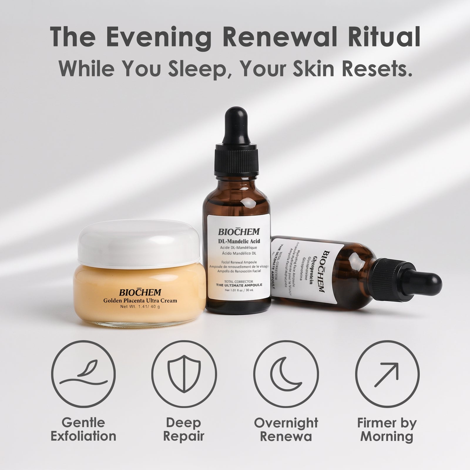 Evening Renewal Routine (Mandelic Acid + Glycoprotein + Golden Placenta Cream) ARWIN BIOCHEM
